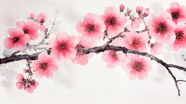 红梅水彩画