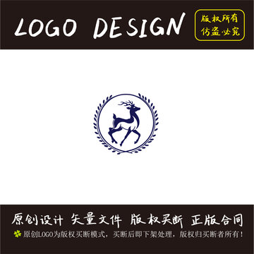 梅花鹿叶子圆形logo设计