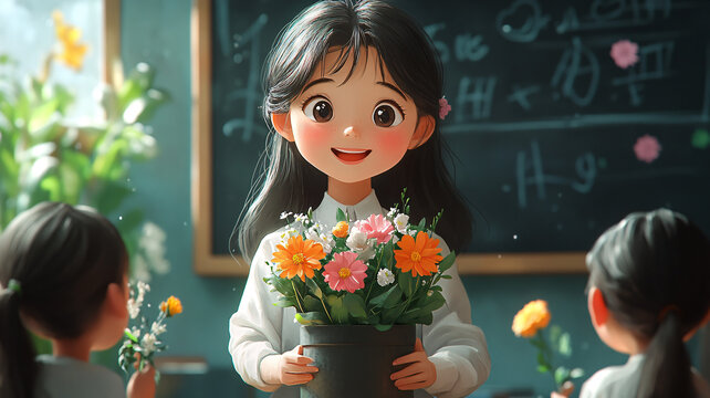 老师送花给学生
