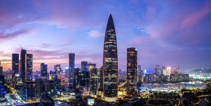 航拍深圳后海片区城市夜景
