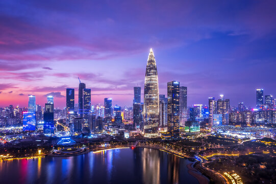 航拍深圳后海CBD夜景