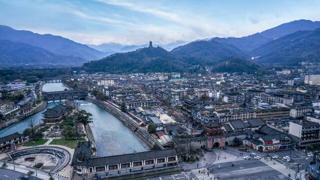 航拍成都都江堰5A旅游景区全景