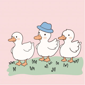 卡通三只小鸭子图案印花