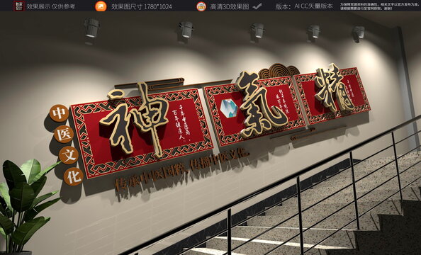 精神气中医楼梯文化墙