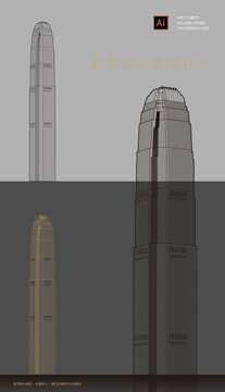 香港国际金融中心矢量线稿手绘元素