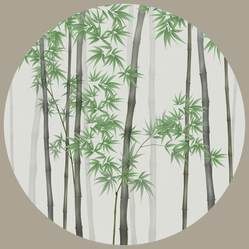 圆形水墨竹子