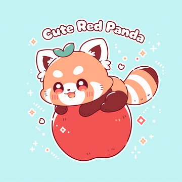 趴在苹果上的小熊猫