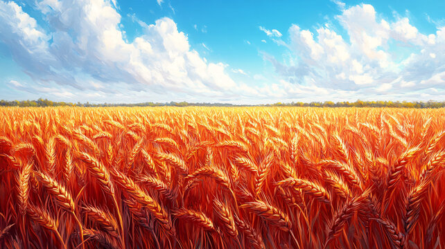 小麦田与红色背景
