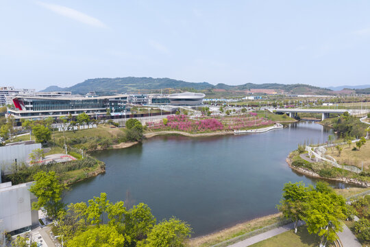 重庆科学城凤鸣湖公园全景航拍