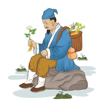 中医采药插画