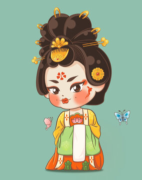 唐贵妃Q版手绘插画
