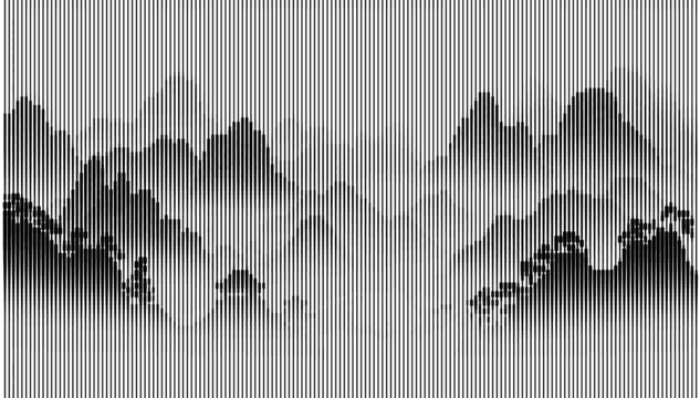 竖线条中式山水图