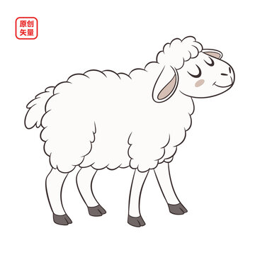 矢量插图动物简约线条小绵羊