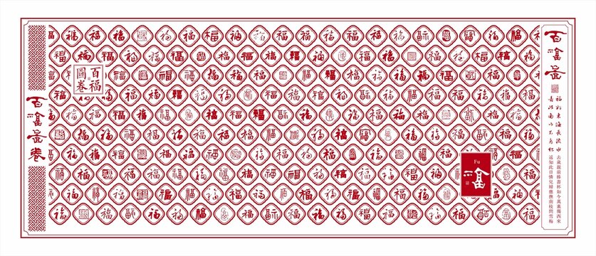 传统文化福字背景墙百福图万福图