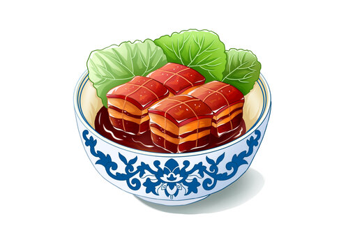 手绘美食东坡肉插画