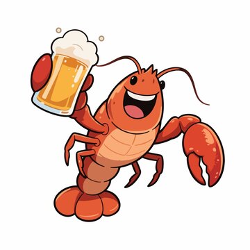卡通小龙虾喝啤酒