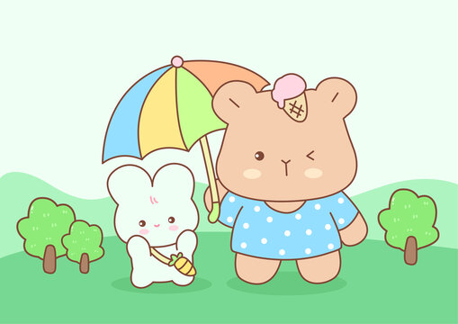 可爱卡通卡皮巴拉场景插画