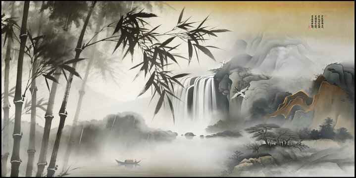 新中式竹子画背景墙