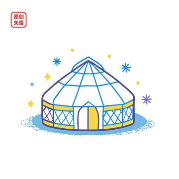 矢量插图建筑民族特色简约蒙古包
