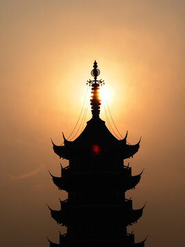 夕阳下的鸡鸣寺