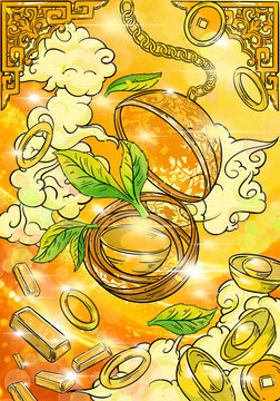 金光闪闪绿茶插画