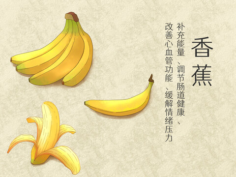 手绘水彩水果香蕉插画