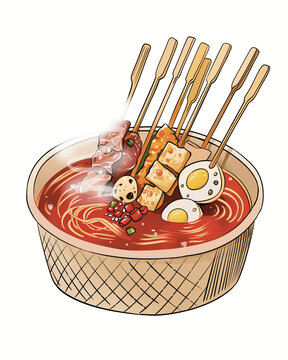 串串麻辣烫小吃美食插画元素