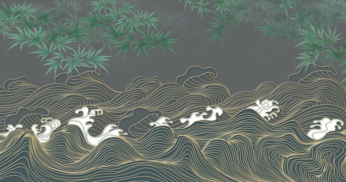 水墨竹子祥云背景