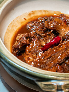 砂锅里的红烧鸭肉