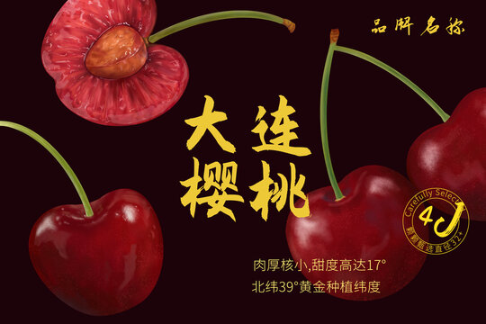 美早大连樱桃车厘子写实手绘风包装高档礼盒