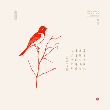枝头麻雀云雀山雀矢量插图