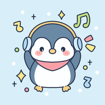 听音乐的小企鹅插画图案