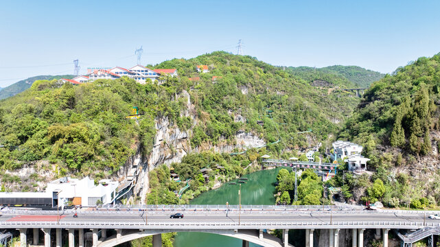 湖北宜昌长江西陵峡快乐谷景区航拍