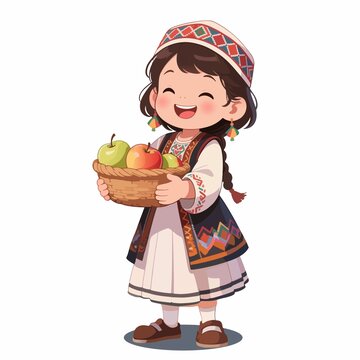 抱着苹果的新疆女孩