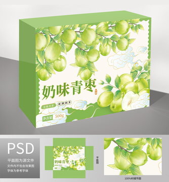 手绘青枣插画水果包装系列