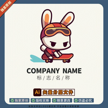小兔子涂鸦运动LOGO标志健身服装图案