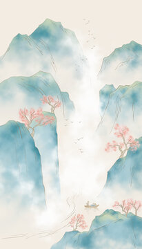 青绿桃花间