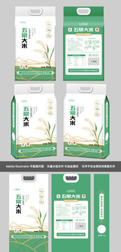 绿色系五常大米包装农产品包装袋设计