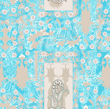蓝底线条花朵