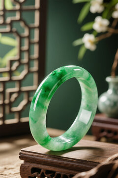 飘花翠绿翡翠手镯