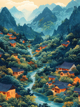 多彩山水画卷
