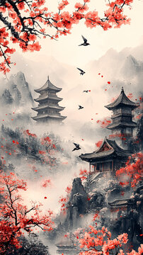 春花古建相映趣
