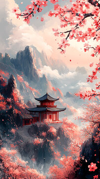 桃花流水儿童图