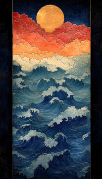 海浪蓝白黑线