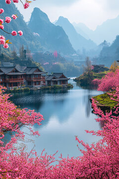 山水樱桃花