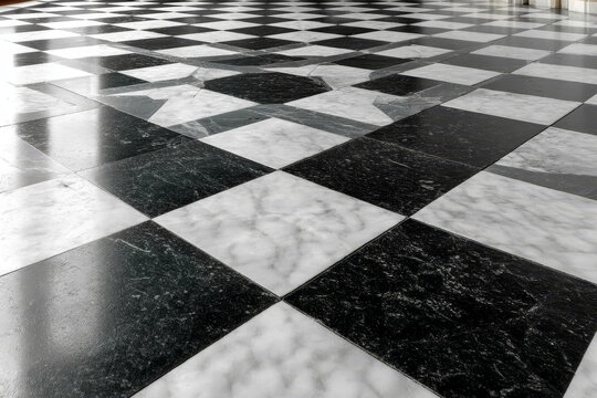 精美黑白大理石棋盘地板图案
