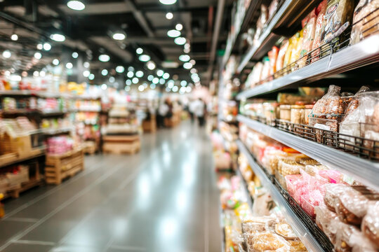 超市食品货架模糊背景图