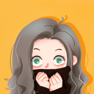 纯色背景情侣女生插画