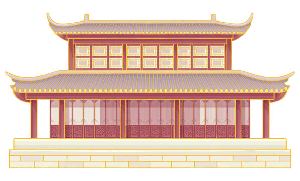 国潮风江南园林建筑插画