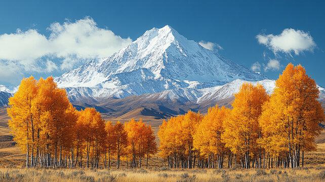 秋景雪山森林